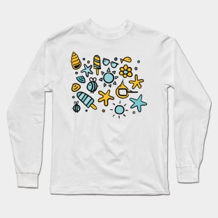 Copy of summer items color 3 - sun ice cream bee sea star sea elements warm Long Sleeve T-Shirt